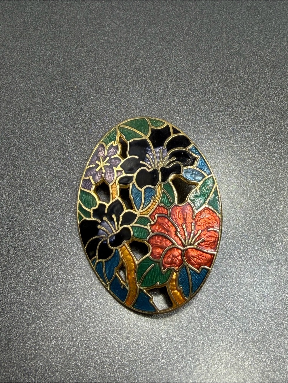Vintage Cloisonné Brooch Black and Red #145CLO
